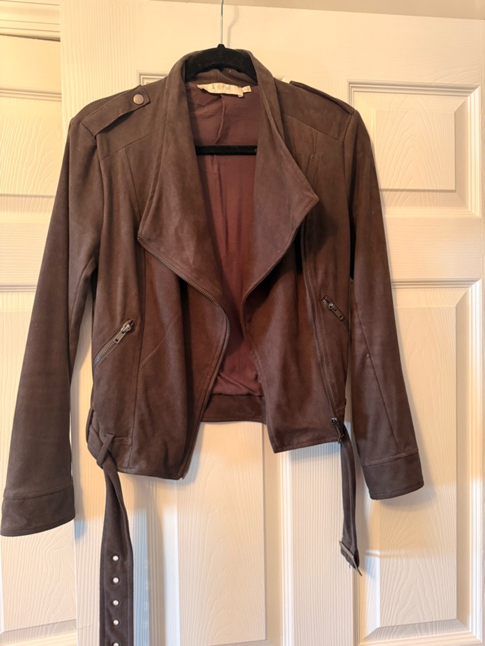 Astr The Label Brown Suede Belted Moto Jacket